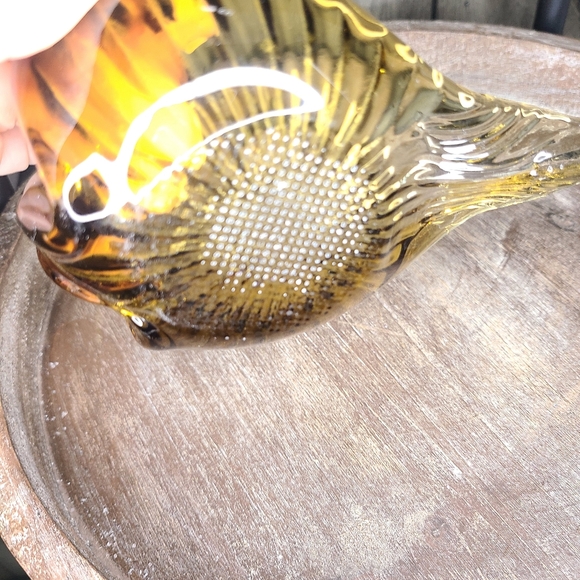 Vintage Hand Blown Art Glass Swan Trinket Dishes In Olive Green and Amber - Picture 10 of 12